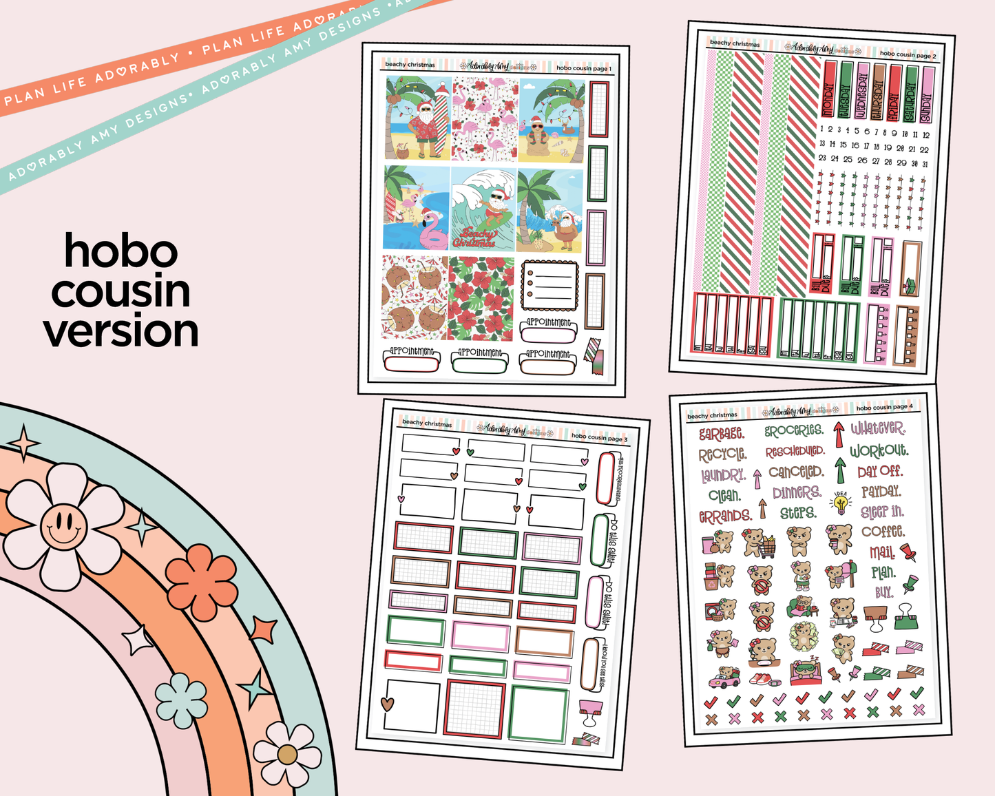 Hobonichi Cousin Weekly Beachy Christmas Planner Sticker Kit for Hobo Cousin or Similar Planners