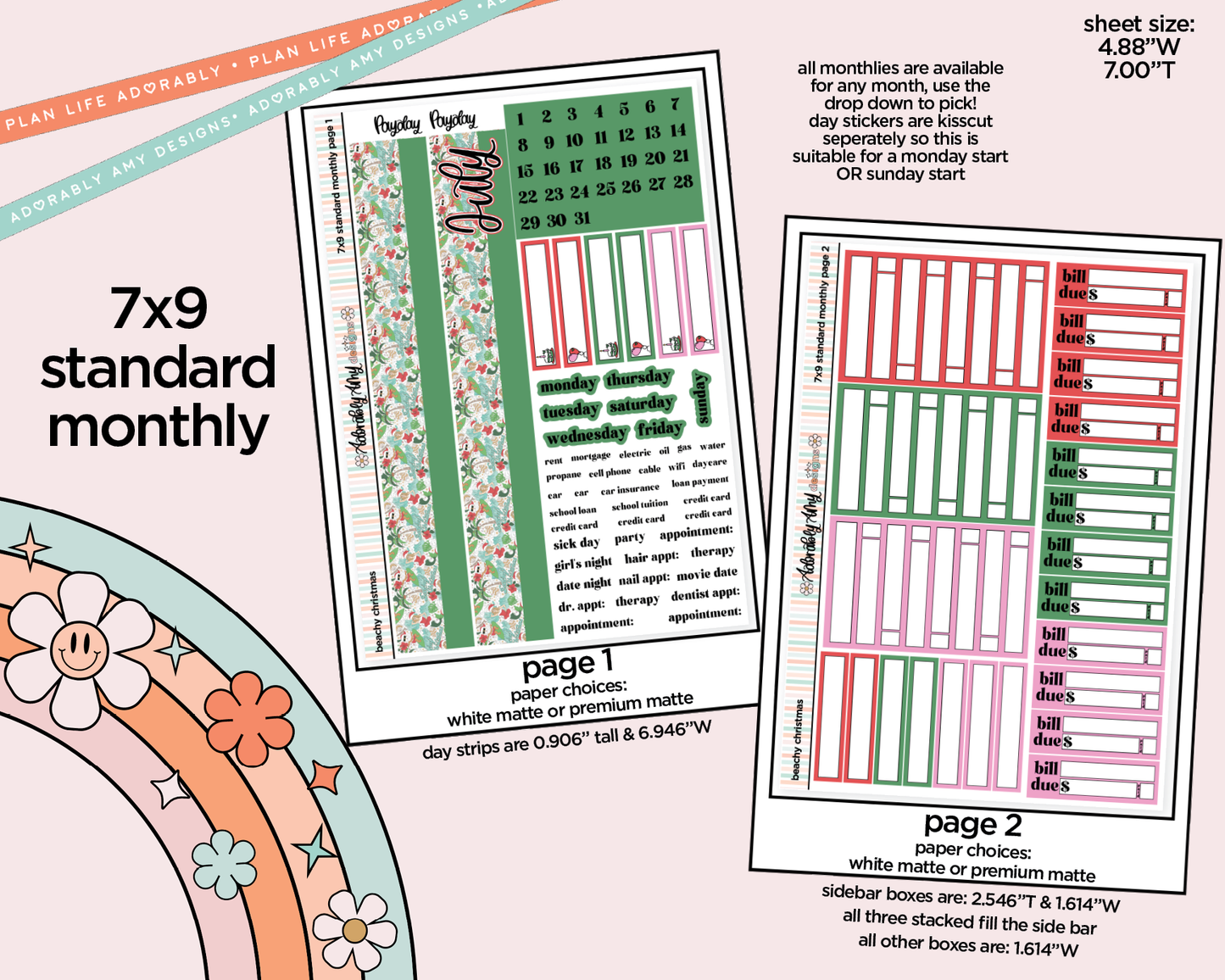 Standard 7x9 Monthly Pick Your Month Beachy Christmas Planner Sticker Kit for some 7x9 Planners