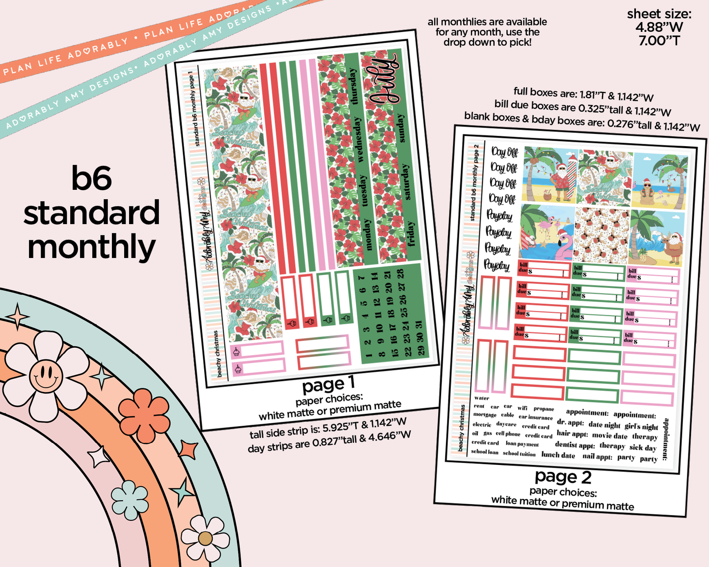 Standard B6 Monthly Pick Your Month Beachy Christmas Planner Sticker Kit for some B6 Planners