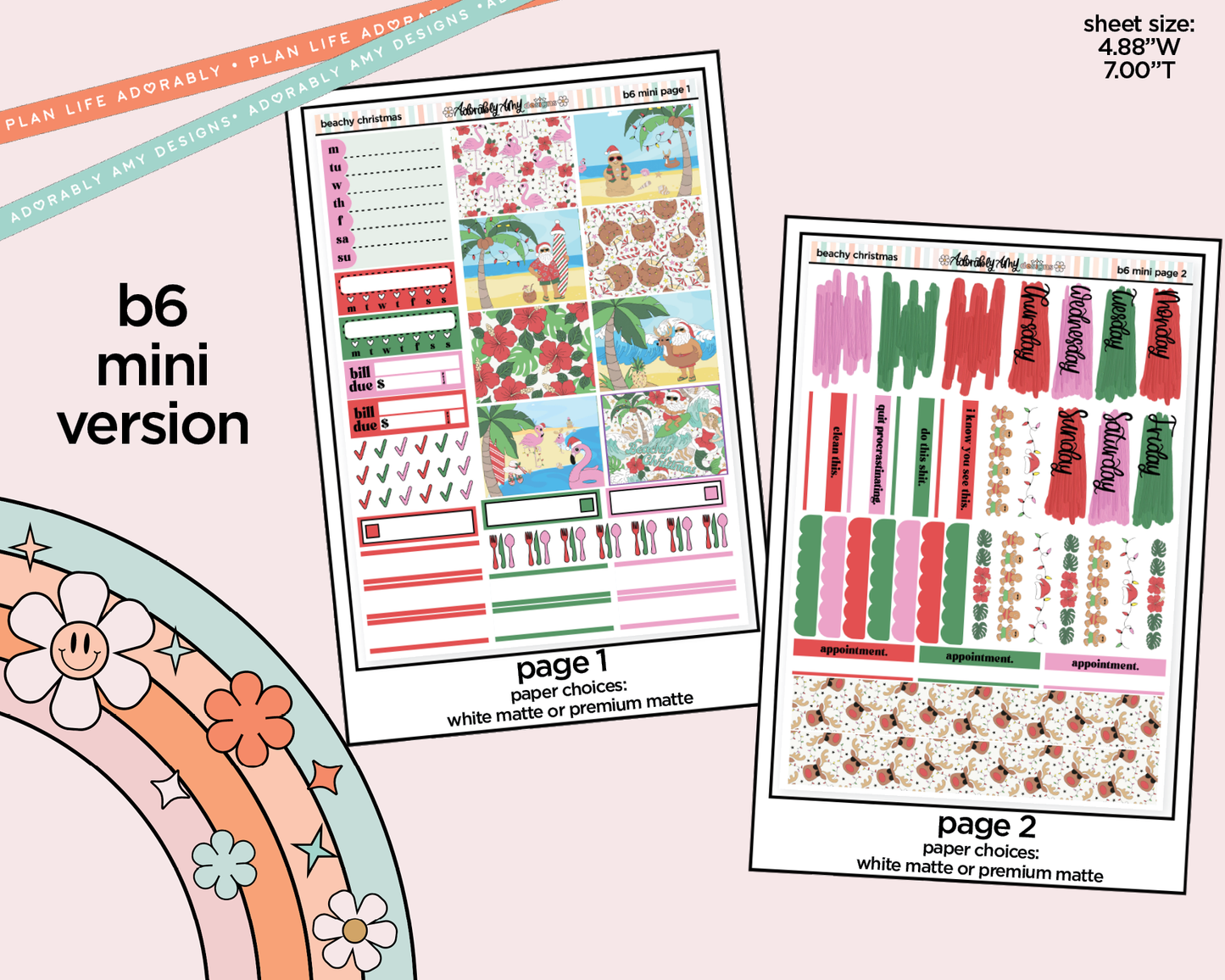 Mini B6 Beachy Christmas Weekly Planner Sticker Kit sized for ANY Vertical Insert