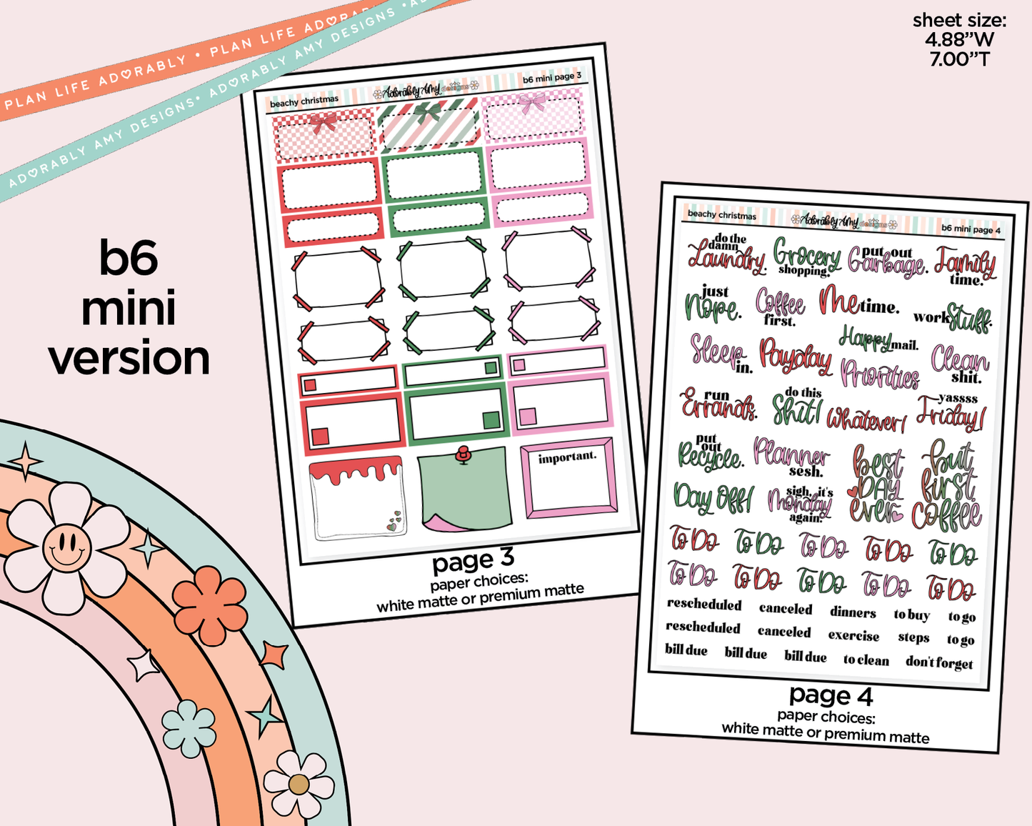 Mini B6 Beachy Christmas Weekly Planner Sticker Kit sized for ANY Vertical Insert