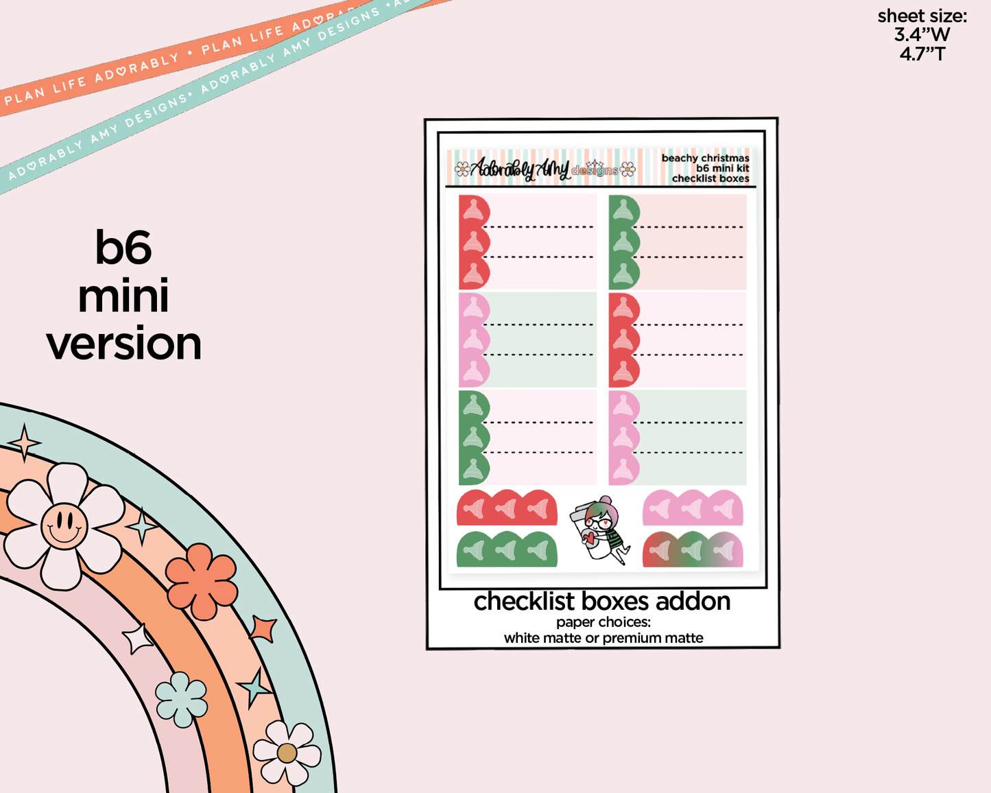 Mini B6 Beachy Christmas Weekly Planner Sticker Kit sized for ANY Vertical Insert