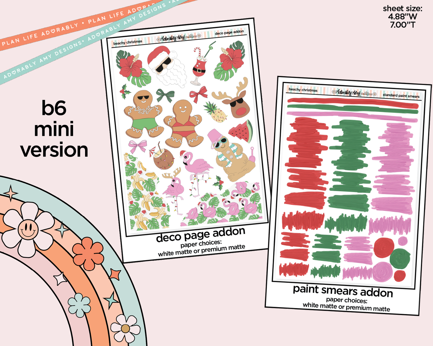 Mini B6 Beachy Christmas Weekly Planner Sticker Kit sized for ANY Vertical Insert