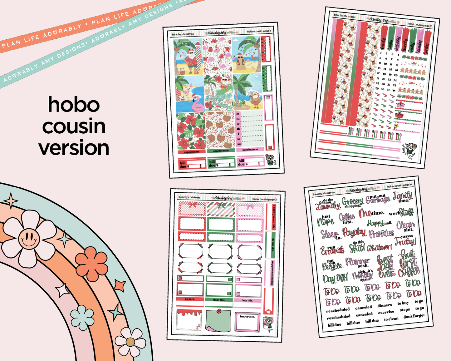 Hobonichi Cousin Weekly Beachy Christmas Planner Sticker Kit for Hobo Cousin or Similar Planners