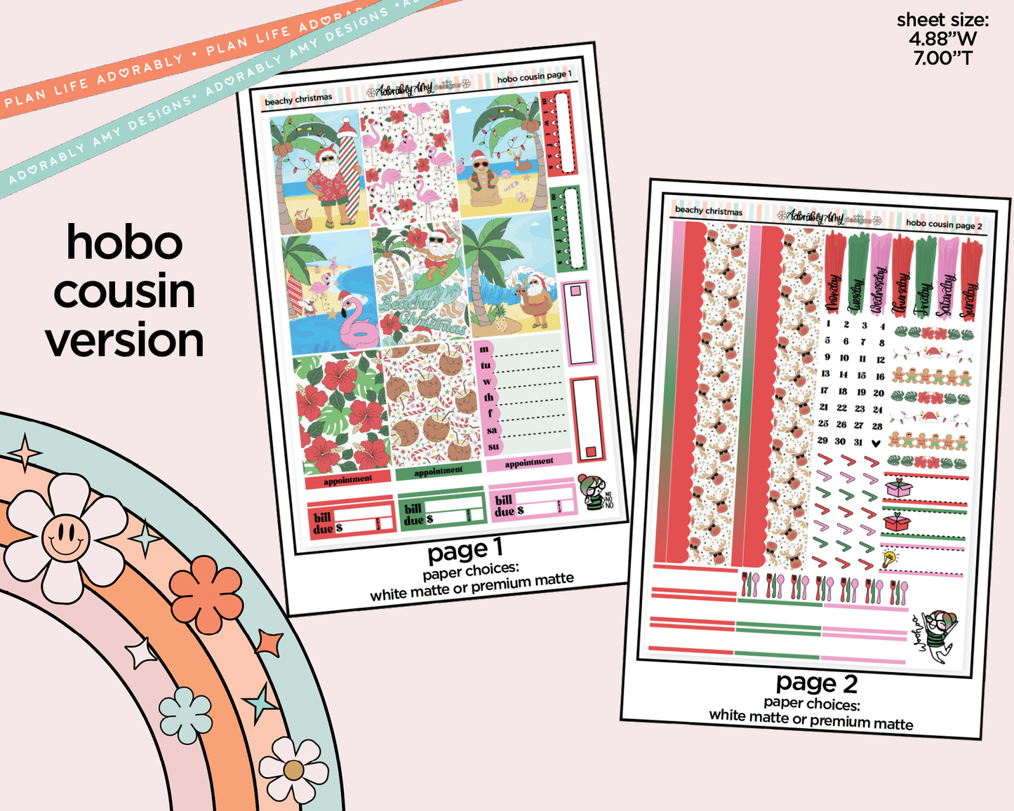 Hobonichi Cousin Weekly Beachy Christmas Planner Sticker Kit for Hobo Cousin or Similar Planners