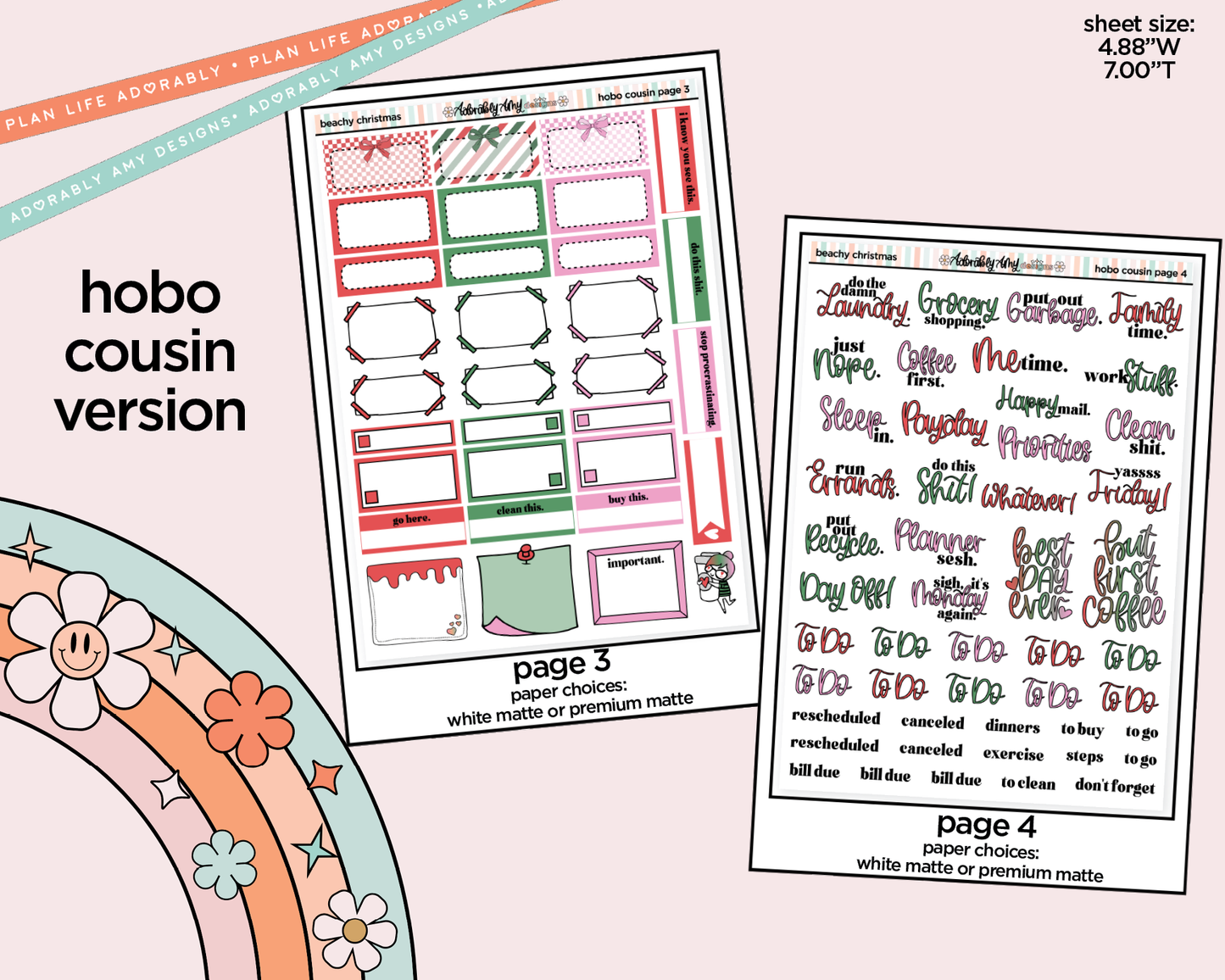 Hobonichi Cousin Weekly Beachy Christmas Planner Sticker Kit for Hobo Cousin or Similar Planners