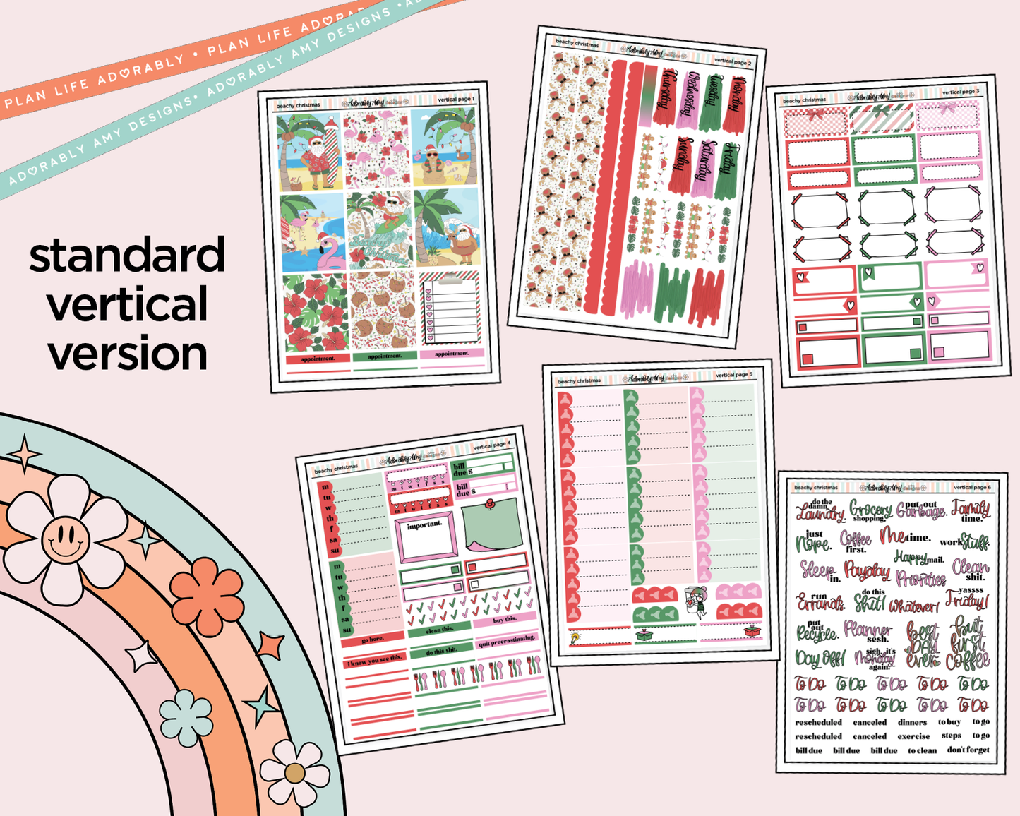 Vertical Beachy Christmas Weekly Sticker Kit for Vertical Standard Size Planners or Insert