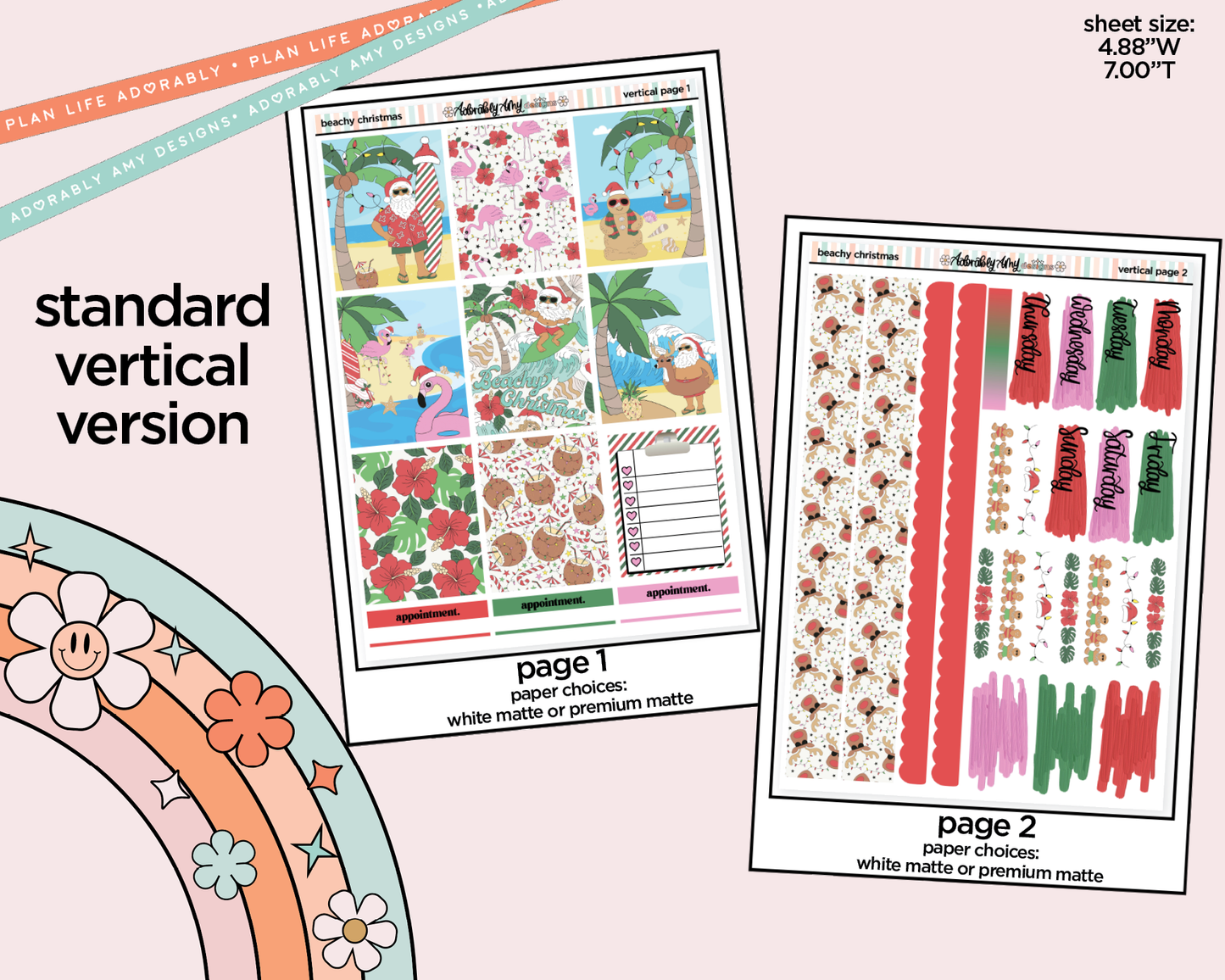 Vertical Beachy Christmas Weekly Sticker Kit for Vertical Standard Size Planners or Insert