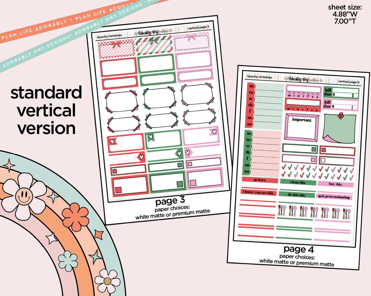 Vertical Beachy Christmas Weekly Sticker Kit for Vertical Standard Size Planners or Insert