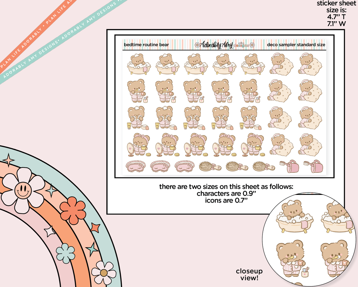 Bedtime Routine Bear Deco Stickers in Multiple Sizes Decorative Planner Stickers - Adorably Amy Designs