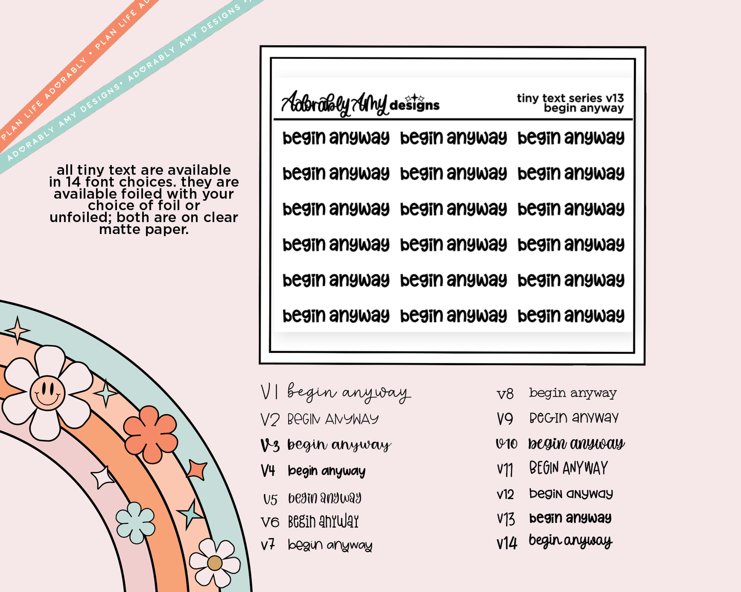 Foiled Tiny Text Series - Begin Anyway Checklist Size Planner Sticker Sheet
