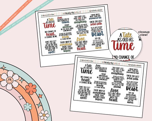 Tale as Old as Time Deco Typography Sampler Planner Stickers - Adorably Amy Designs