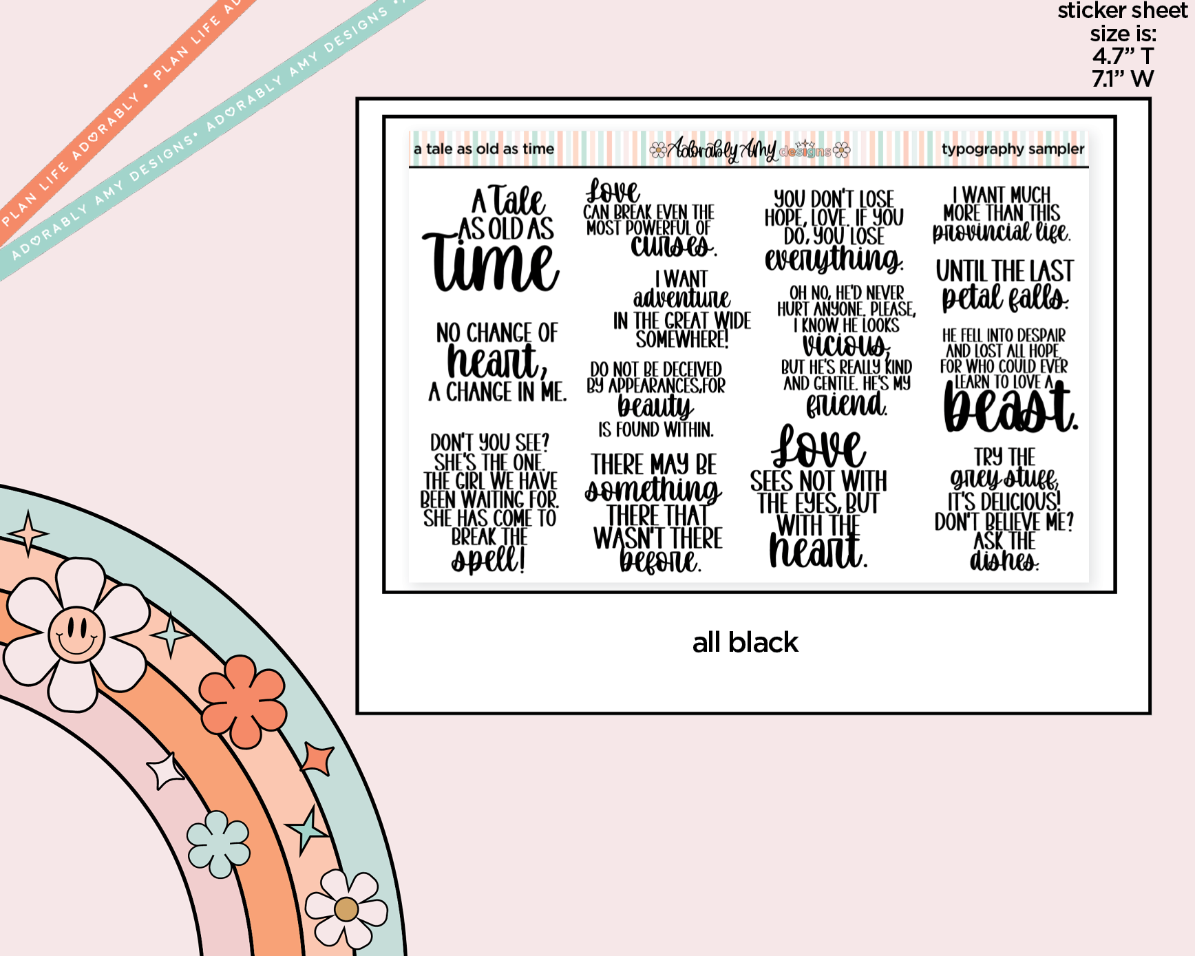 Tale as Old as Time Deco Typography Sampler Planner Stickers - Adorably Amy Designs