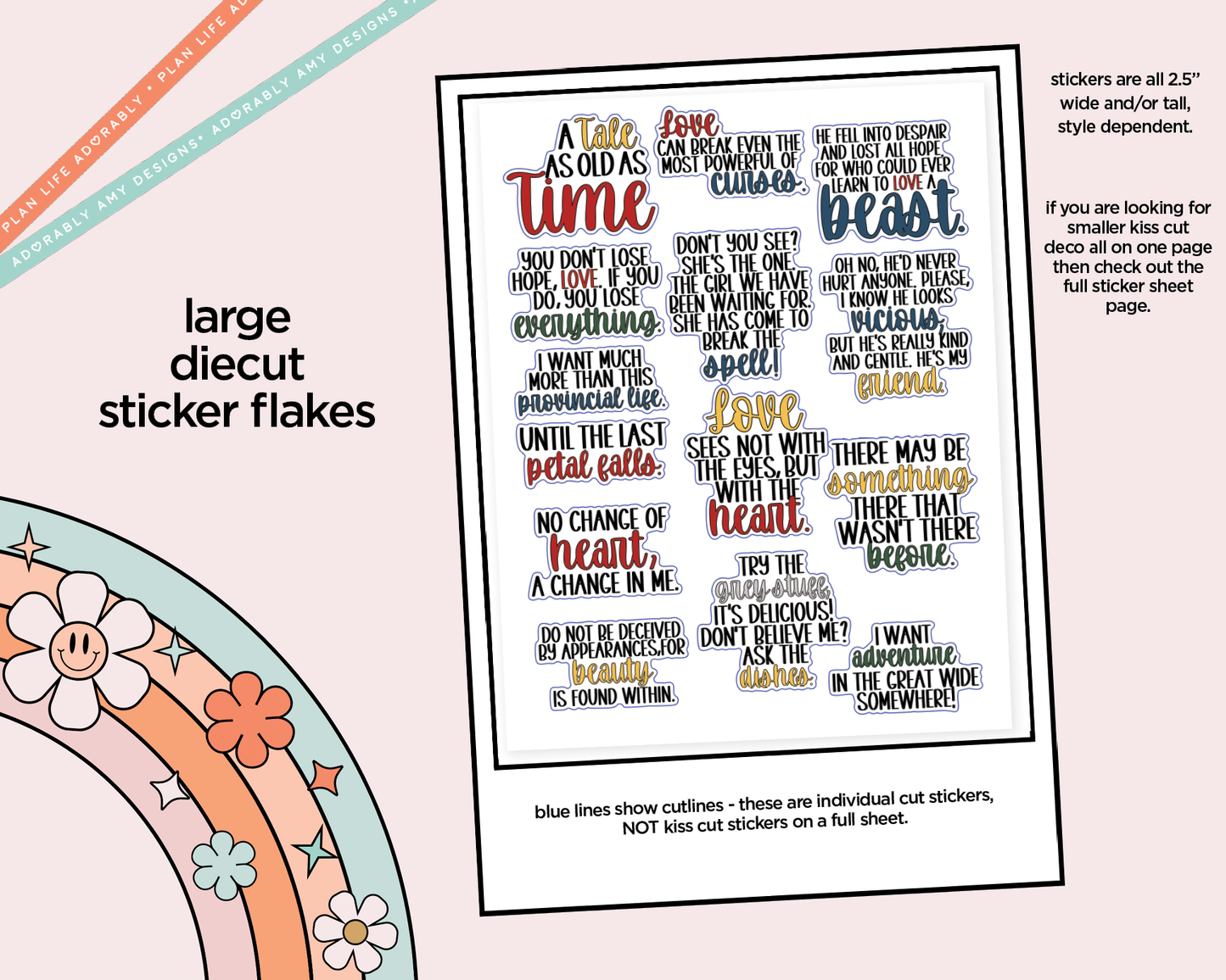 Tale as Old as Time Deco Typography Sampler Planner Stickers - Adorably Amy Designs