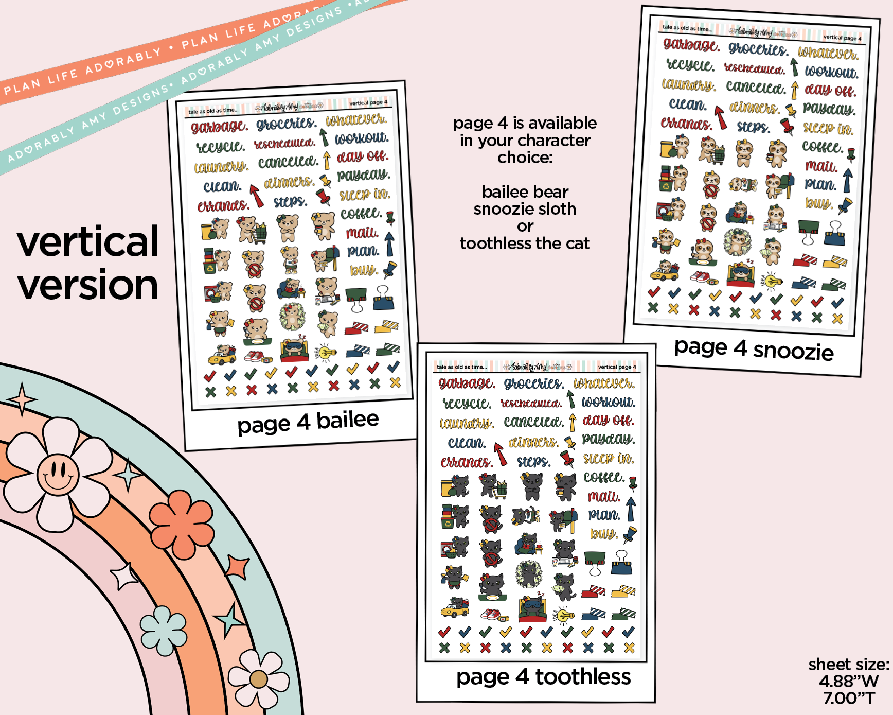 Vertical Tale as Old as Time Sticker Kit for Vertical Standard Size Planners or Insert - Adorably Amy Designs