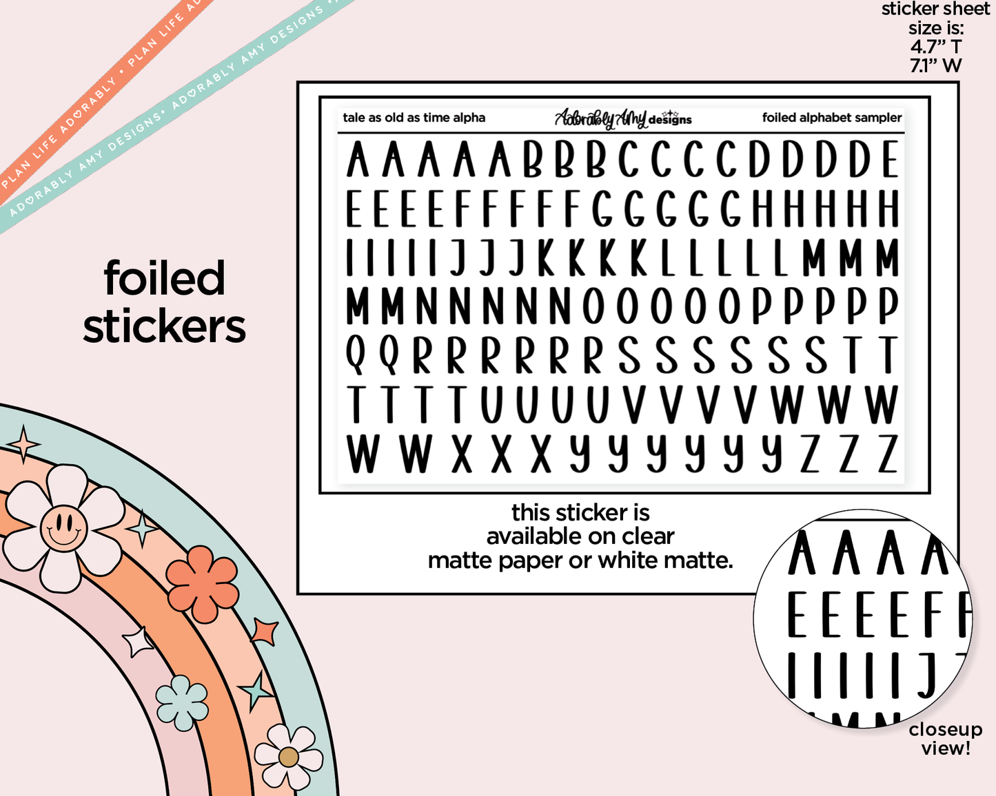 Foiled Tale as Old as Time Alphabet Stickers Deco Typography Sampler Planner Stickers - Adorably Amy Designs