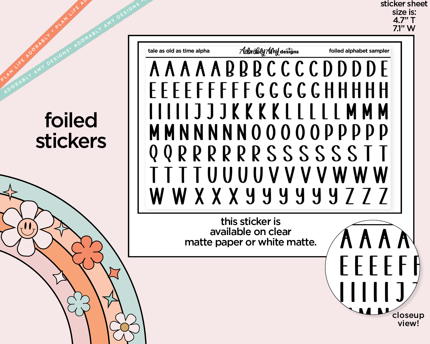 Foiled Tale as Old as Time Alphabet Stickers Deco Typography Sampler Planner Stickers - Adorably Amy Designs