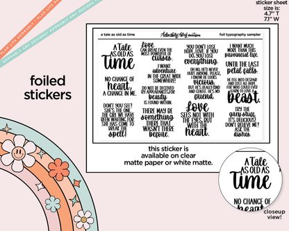 Foiled Tale as Old as Time Deco Typography Sampler Planner Stickers - Adorably Amy Designs