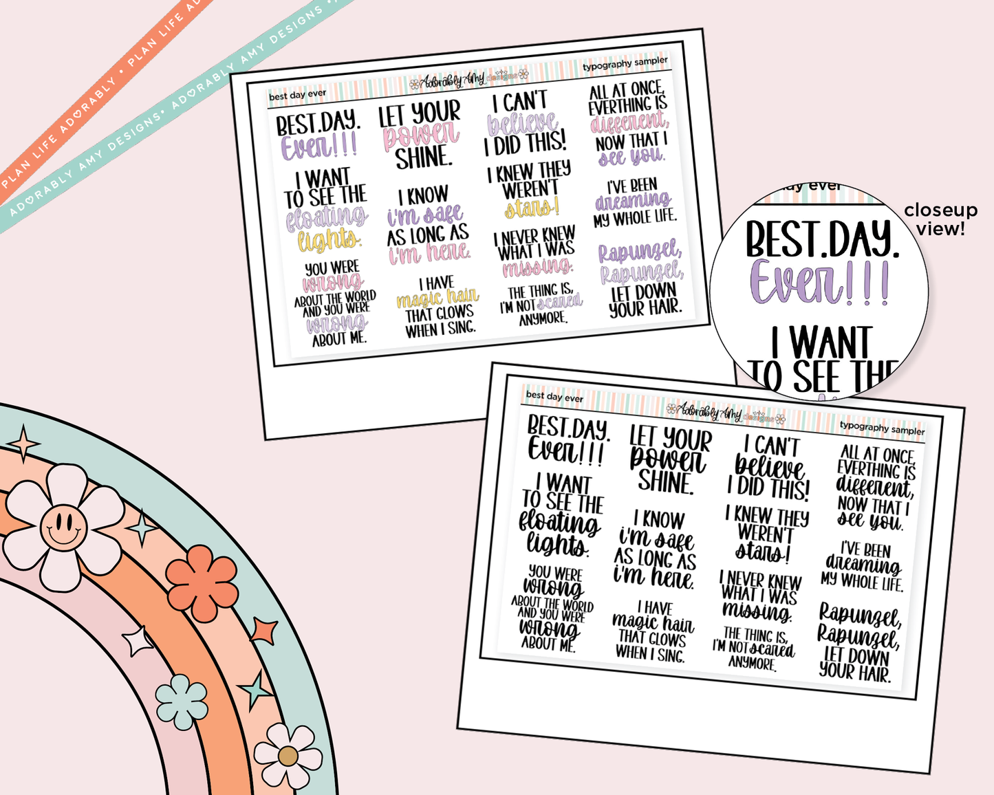 Best Day Ever Fairytale Themed Deco Typography Sampler Planner Stickers