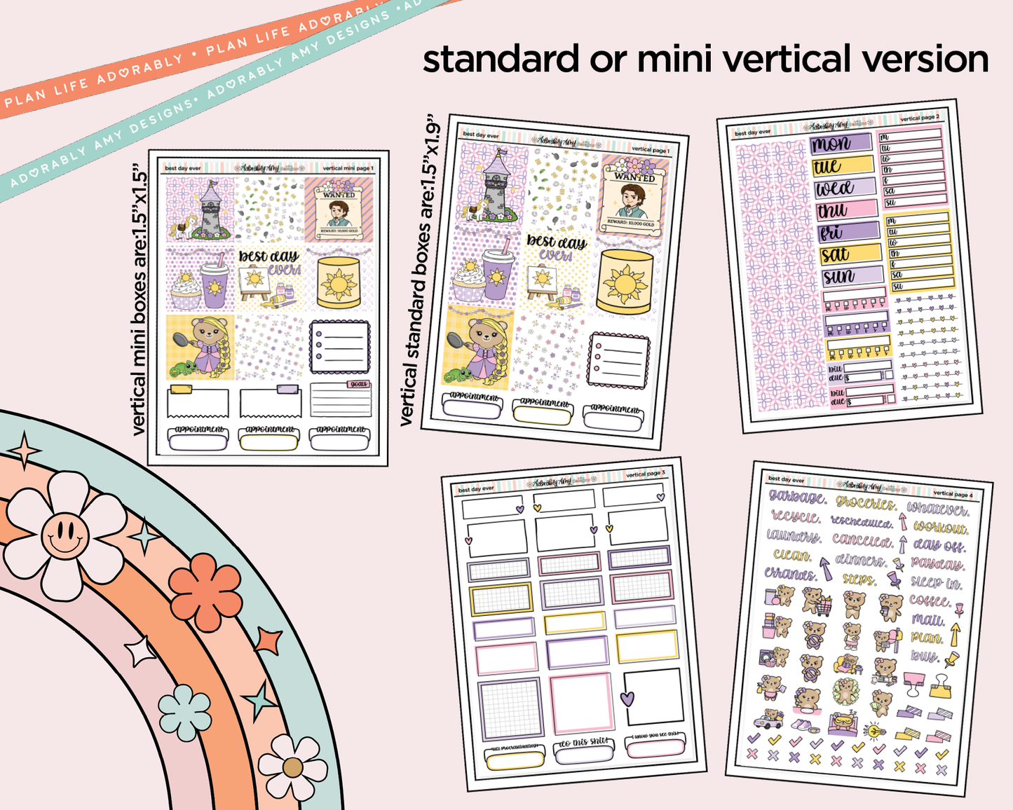 Vertical Best Day Ever Fairytale Themed Sticker Kit for Vertical Standard Size Planners or Insert - Adorably Amy Designs