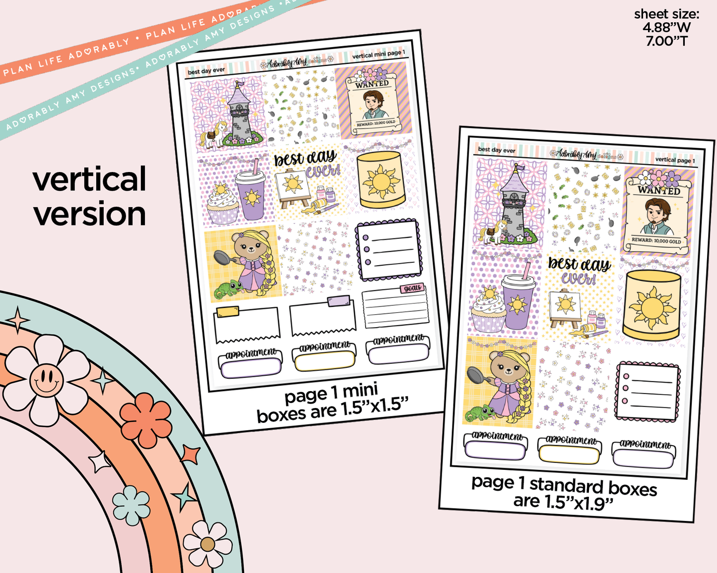 Vertical Best Day Ever Fairytale Themed Sticker Kit for Vertical Standard Size Planners or Insert - Adorably Amy Designs