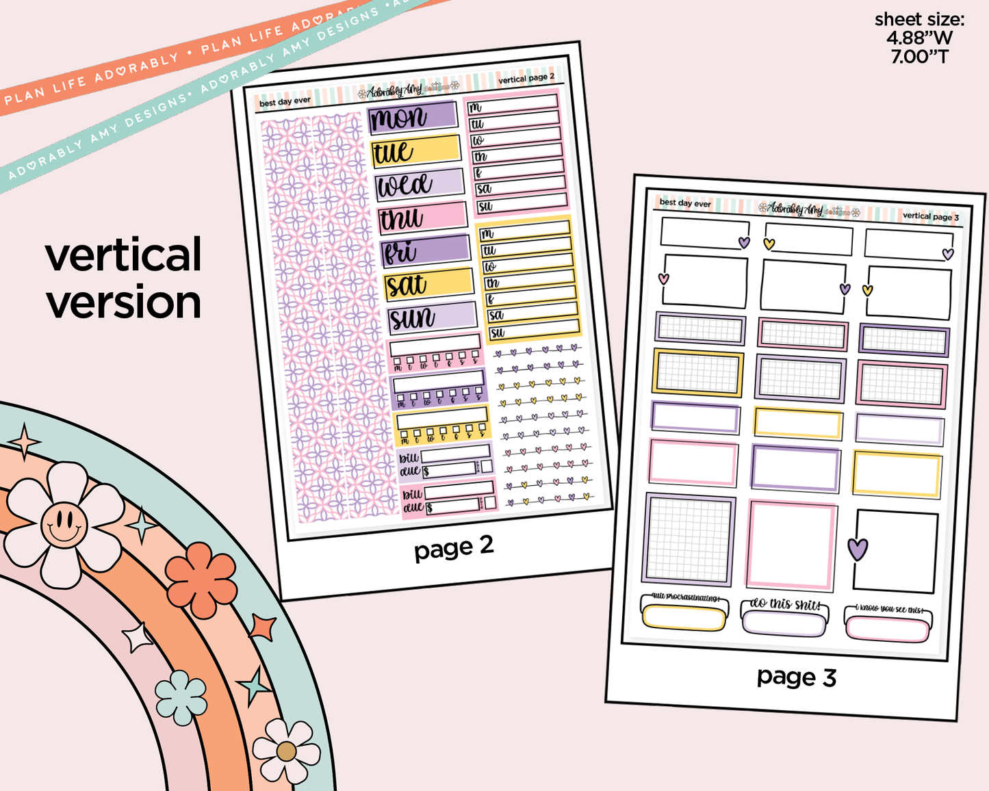 Vertical Best Day Ever Fairytale Themed Sticker Kit for Vertical Standard Size Planners or Insert - Adorably Amy Designs