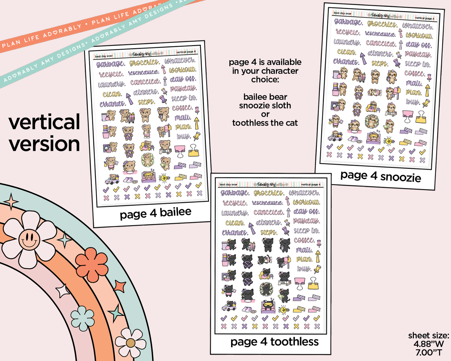 Vertical Best Day Ever Fairytale Themed Sticker Kit for Vertical Standard Size Planners or Insert - Adorably Amy Designs