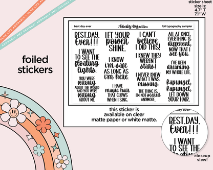 Foiled Best Day Ever Fairytale Themed Deco Typography Sampler Planner Stickers
