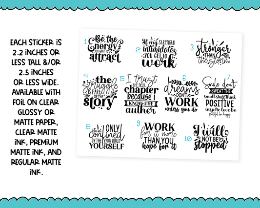 Large Diecut Sticker Flakes - Be the Energy Quotes Planner Stickers for any Planner or Insert