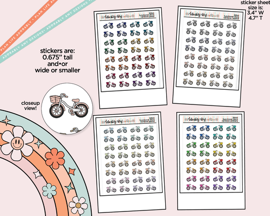 Rainbow Bikes - Bike Ride Doodled Icon Stickers - Adorably Amy Designs