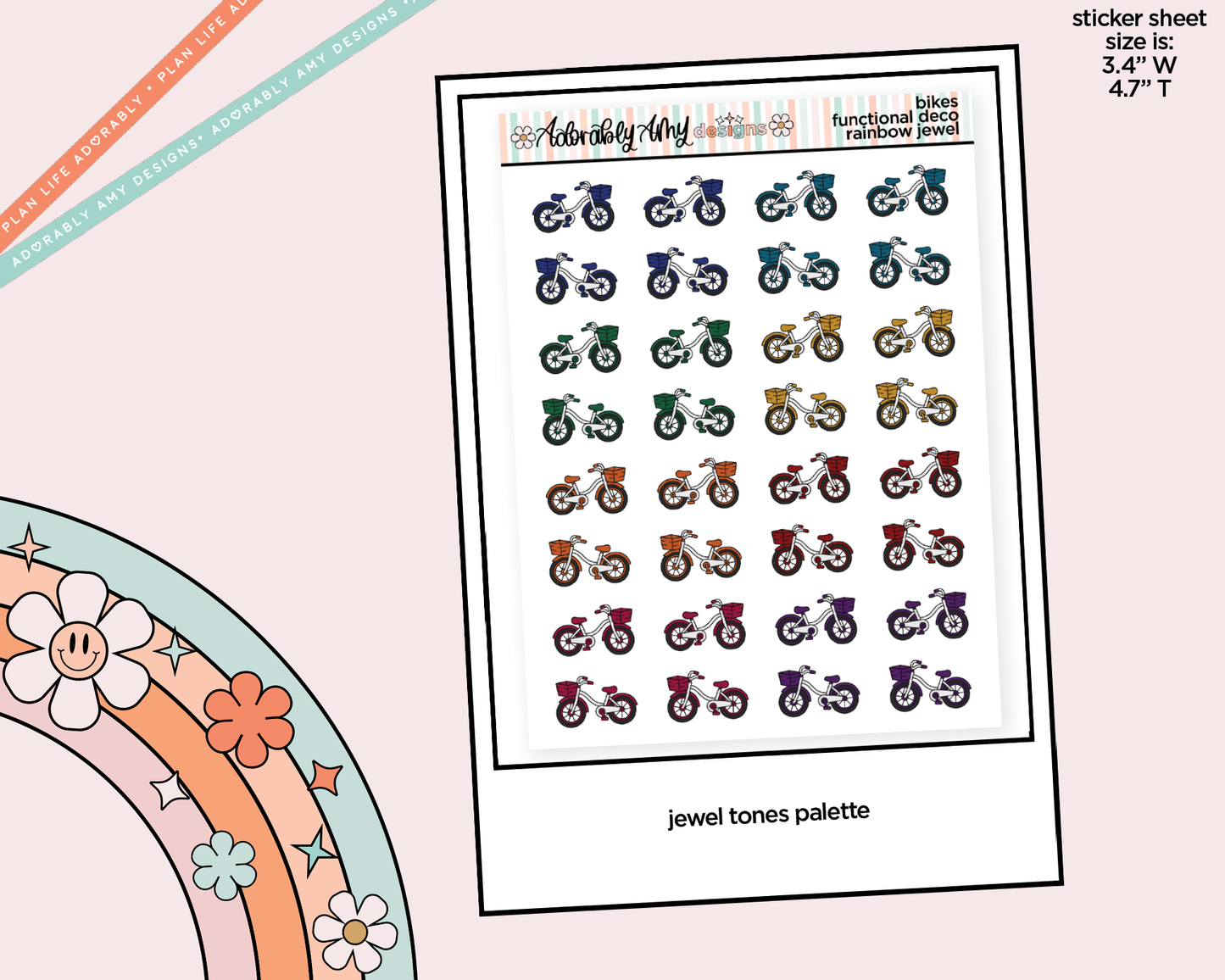 Rainbow Bikes - Bike Ride Doodled Icon Stickers - Adorably Amy Designs