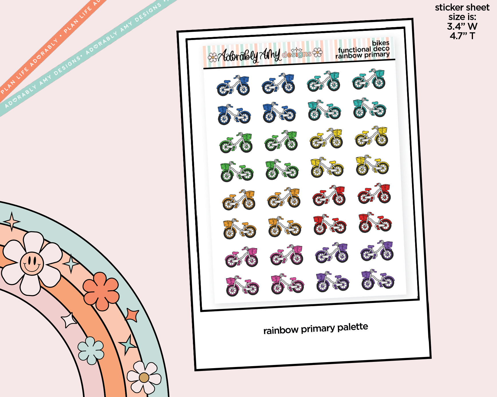 Rainbow Bikes - Bike Ride Doodled Icon Stickers - Adorably Amy Designs