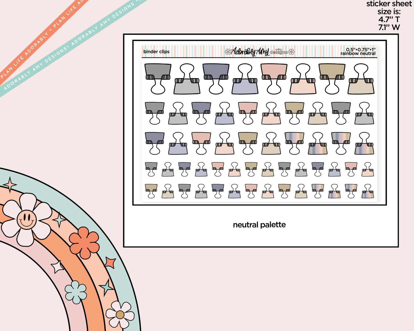 Rainbow Doodled Binder Clips Deco Standard Size Stickers for any Planner or Insert