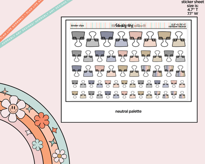Rainbow Doodled Binder Clips Deco Standard Size Stickers for any Planner or Insert
