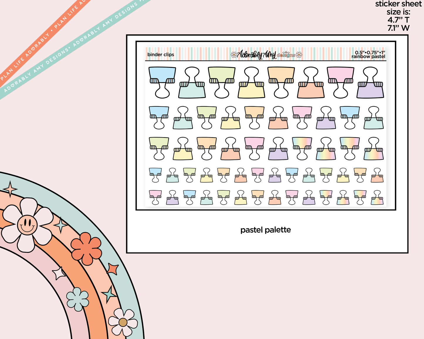 Rainbow Doodled Binder Clips Deco Standard Size Stickers for any Planner or Insert