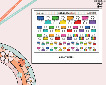 Rainbow Doodled Binder Clips Deco Standard Size Stickers for any Planner or Insert