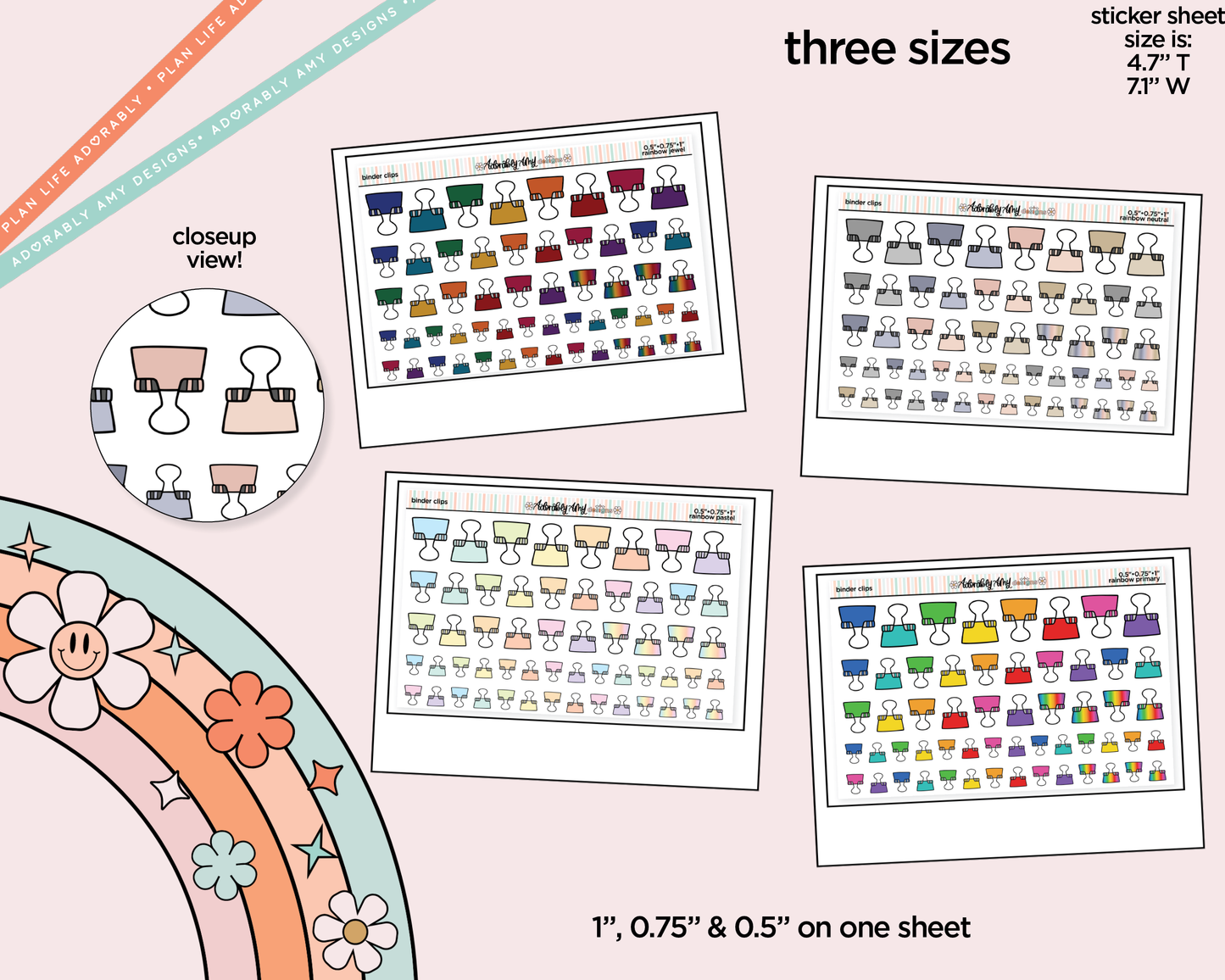 Rainbow Doodled Binder Clips Deco Standard Size Stickers for any Planner or Insert