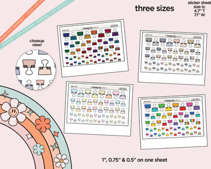 Rainbow Doodled Binder Clips Deco Standard Size Stickers for any Planner or Insert