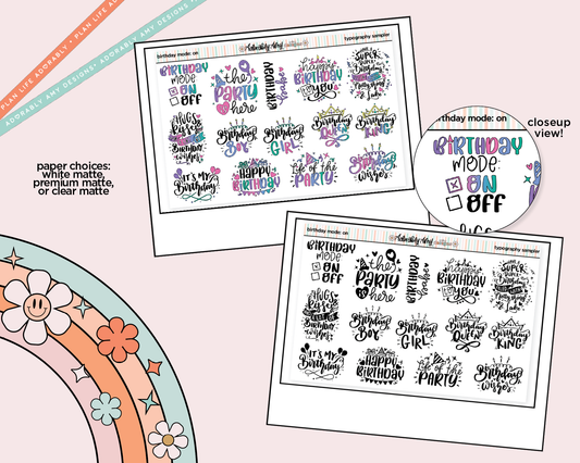 Birthday Mode On Deco Typography Sampler Planner Stickers