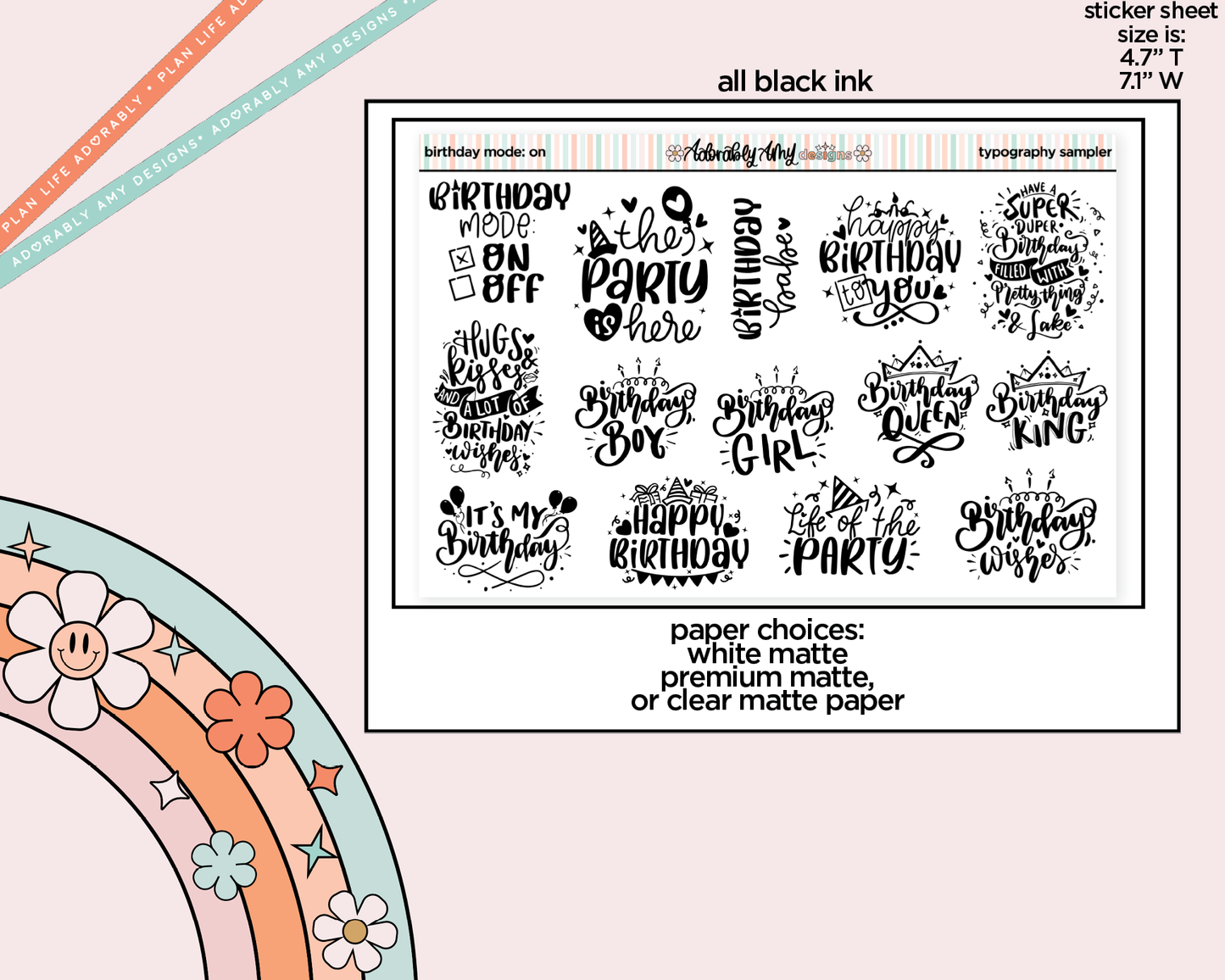 Birthday Mode On Deco Typography Sampler Planner Stickers