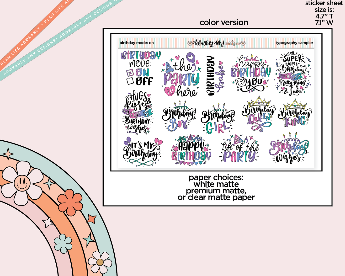 Birthday Mode On Deco Typography Sampler Planner Stickers