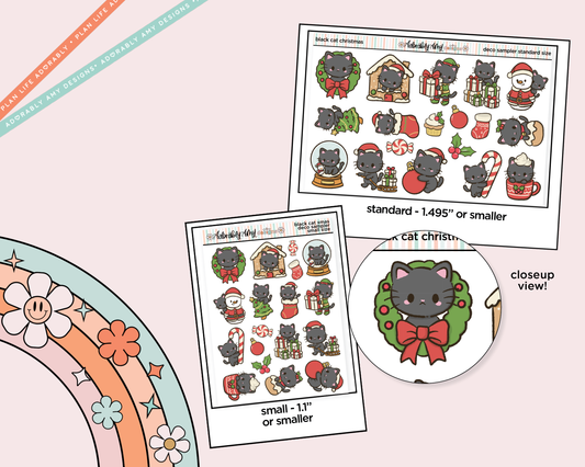 Black Cat Christmas Deco Samplers in 3 Sizes Decorative Planner Stickers - Adorably Amy Designs