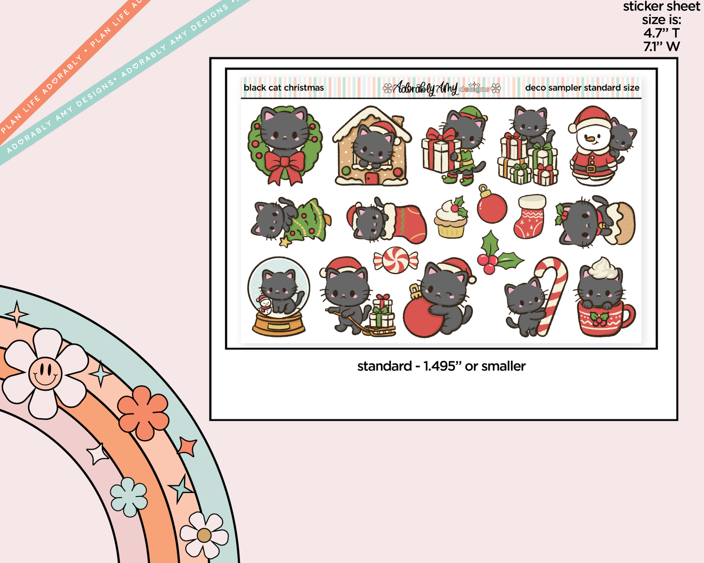 Black Cat Christmas Deco Samplers in 3 Sizes Decorative Planner Stickers