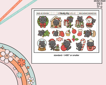 Black Cat Christmas Deco Samplers in 3 Sizes Decorative Planner Stickers