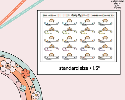 Monty the Monkey Blank Highlighters Decoration Character Planner Stickers - 3 Sizes Available