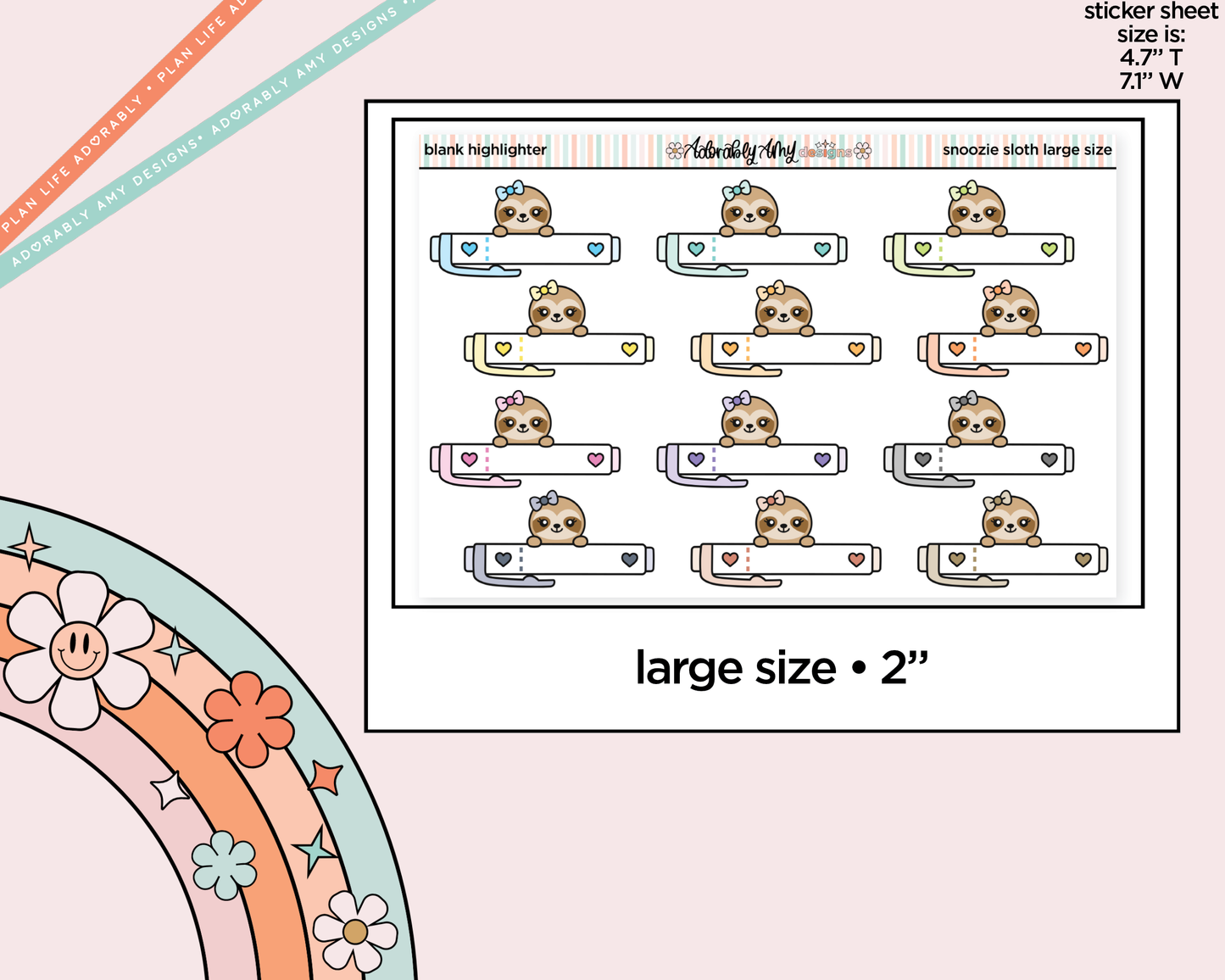 Snoozie Sloth Blank Highlighter Decoration Character Planner Stickers - 3 Sizes Available