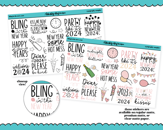 Bling in the New Year Typography Sampler Planner Stickers for any Planner or Insert