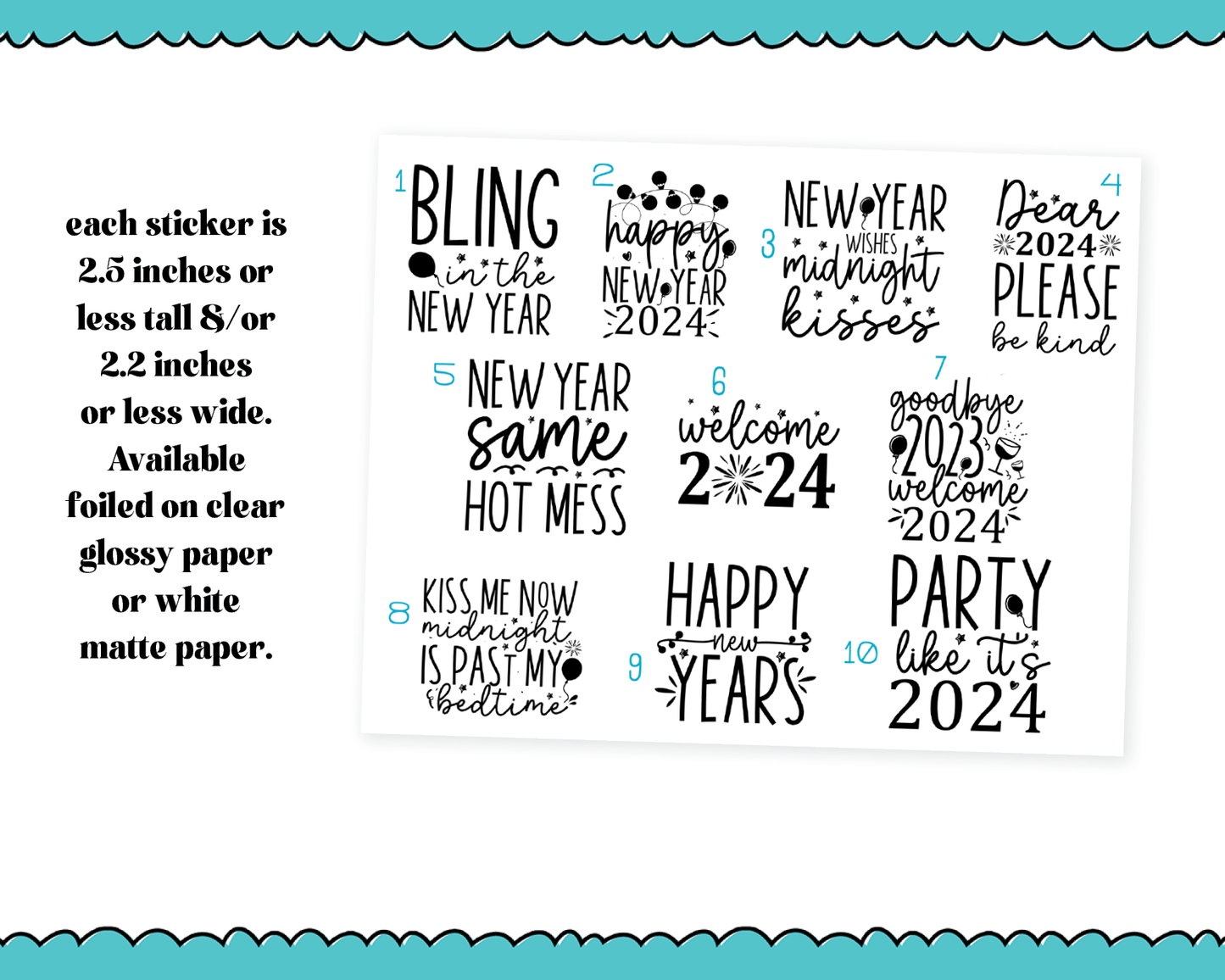 Large Diecut Sticker Flakes - Bling in the New Year Quotes Planner Stickers for any Planner or Insert