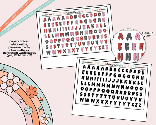 Blood Drip Alphabet Stickers Deco Typography Sampler Planner Stickers