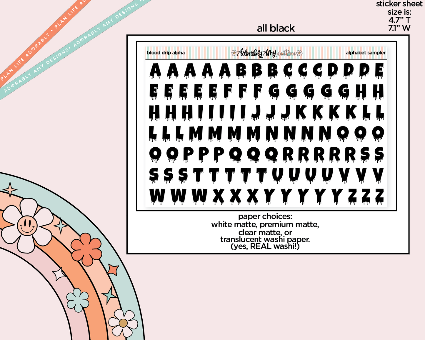 Blood Drip Alphabet Stickers Deco Typography Sampler Planner Stickers